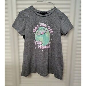Kandy Kiss Shirt Girls Medium Gray Alien Get Me Off This Planet Graphic Tee Top